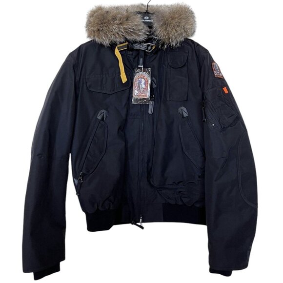 Parajumpers Jacket Mens Size XXL Black Gobi Fur Trim Hood Bomber‎ Down Liner